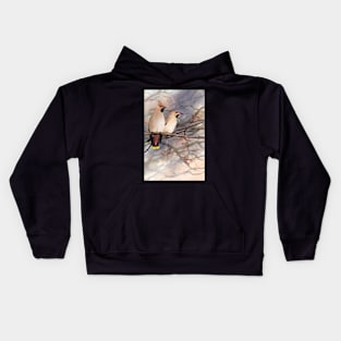 Winter waxwings in watercolour Kids Hoodie